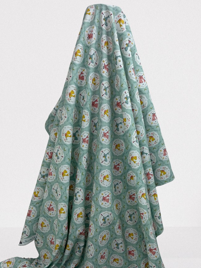 Birds on Mint Printed Cotton