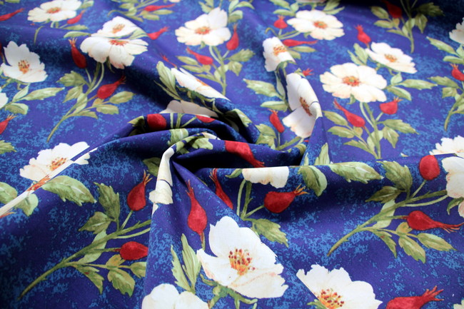 Camellias on Navy Water-proofed & UV Coated Canvas