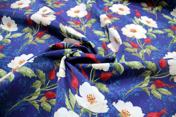 Camellias on Navy Water-proofed & UV Coated Canvas