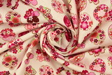Pink Tone Floral Circles on White Printed Cotton