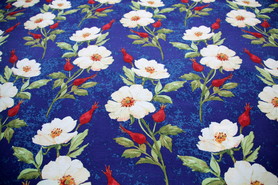 Camellias on Navy Water-proofed & UV Coated Canvas