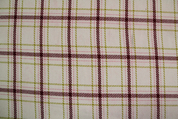 Pale Pink, Burgundy & Chartreuse Tartan Wool Blend 
