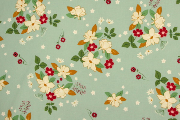 Sweet Acres Floral on Pale Green Printed Cotton