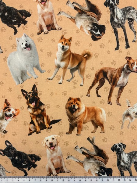 Furry Fun Tossed Dogs Premium Printed Cotton