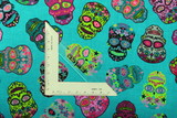  Teal Sugar Skulls Premium Printed Cotton