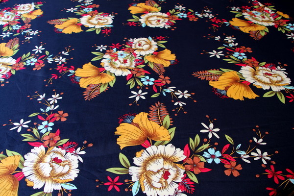 Floral Clusters on Navy Rayon