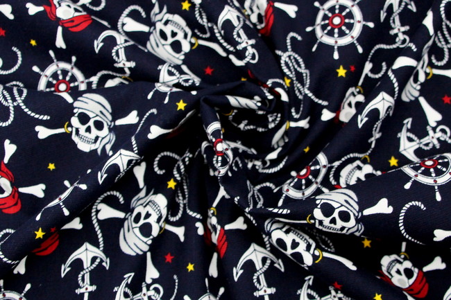 Pirates on Navy Printed Stretch Drill