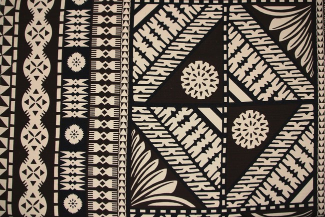 Dark Brown & Black Tapa Design on Natural Dobby Cotton