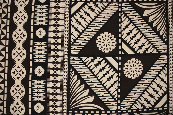 Dark Brown & Black Tapa Design on Natural Dobby Cotton