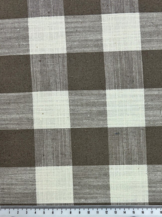 Taupe & Ivory 100% Checked Linen