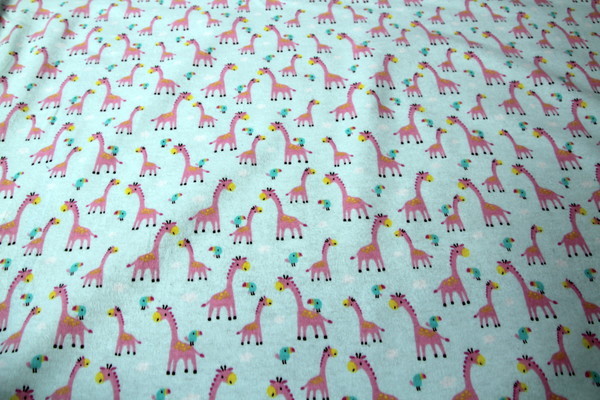 Pink Giraffes & Pretty Parrots on Aqua Printed Wincyette