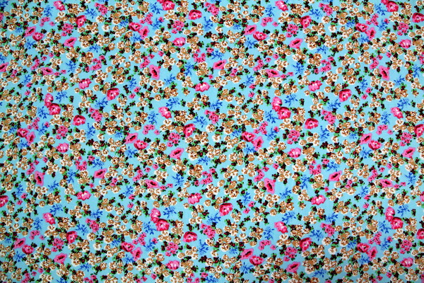 Pinks & Creams Floral on Blue Rayon