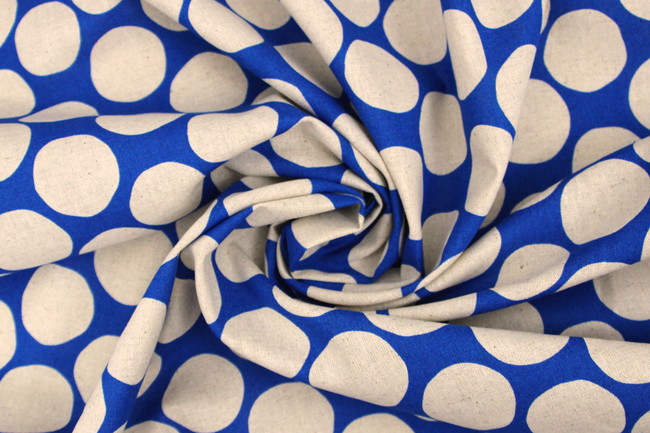 Large Neutral Spots on Royal Blue Linen/Cotton Blend