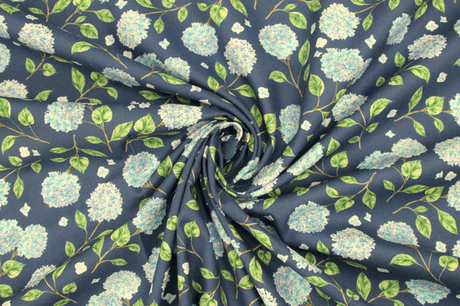 Summer Bliss Blue Hydrangea's on Blue Premium Printed Cotton