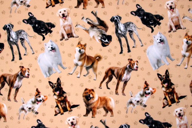 Furry Fun Tossed Dogs Premium Printed Cotton