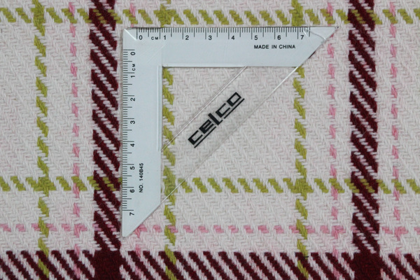 Pale Pink, Burgundy & Chartreuse Tartan Wool Blend 