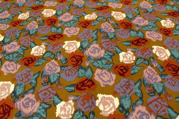 Muted Flowers Stretch Cotton on Mustard