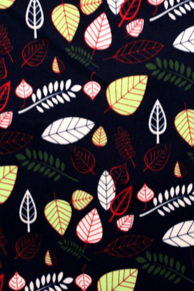 Assorted Leaves on Dark Navy printed Stretch Drill