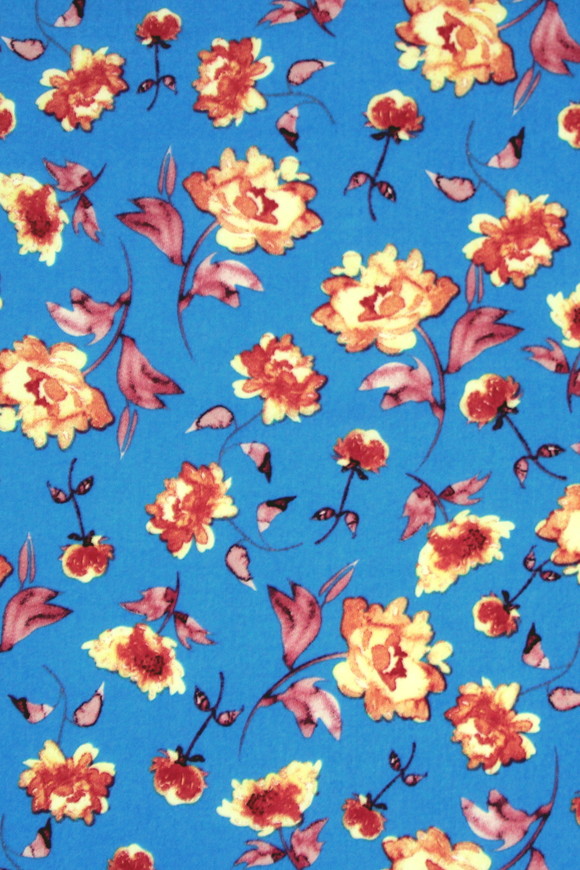 Hedgerow Roses on Sky Blue Printed Rayon