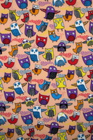 Funky Owls on Peach Printed Cotton