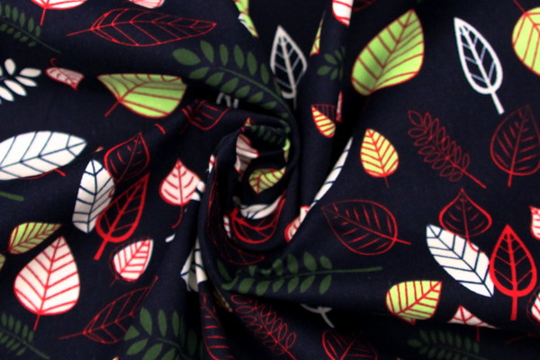 Assorted Leaves on Dark Navy printed Stretch Drill
