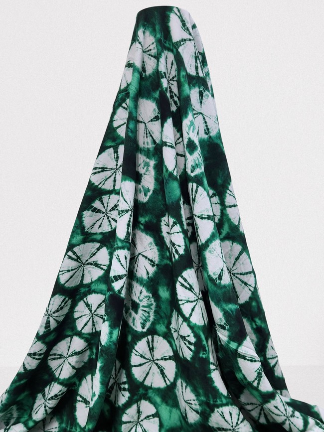 * SPECIAL * Green Tones Tie-Dye Circles Printed Rayon