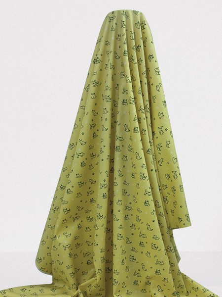 Green Dogs on Lemon Printed Cotton