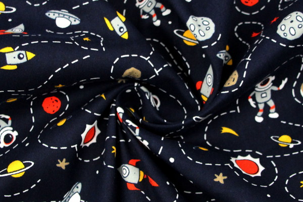 Space Exploration on Navy Printed Stretch Drill