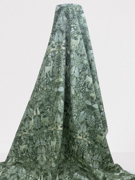 Foxwood Woodland Animals on Sage Printed Cotton