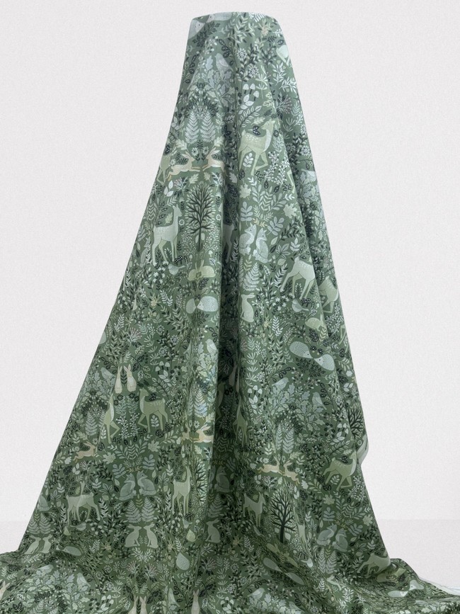 Foxwood Woodland Animals on Sage Printed Cotton