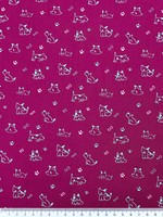 Aqua Dogs on Magenta Printed Cotton
