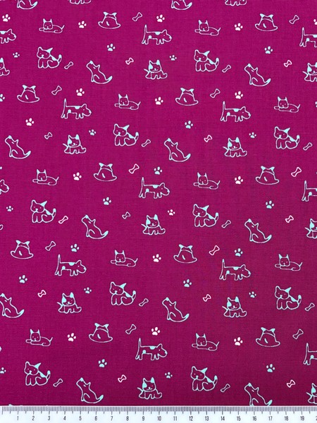 Aqua Dogs on Magenta Printed Cotton