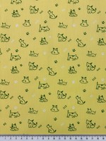 Green Dogs on Lemon Printed Cotton