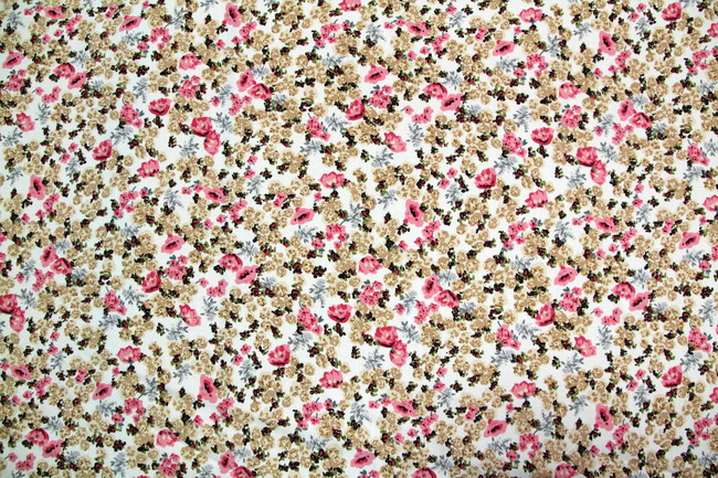 Pinks & Creams Floral on Ivory Rayon