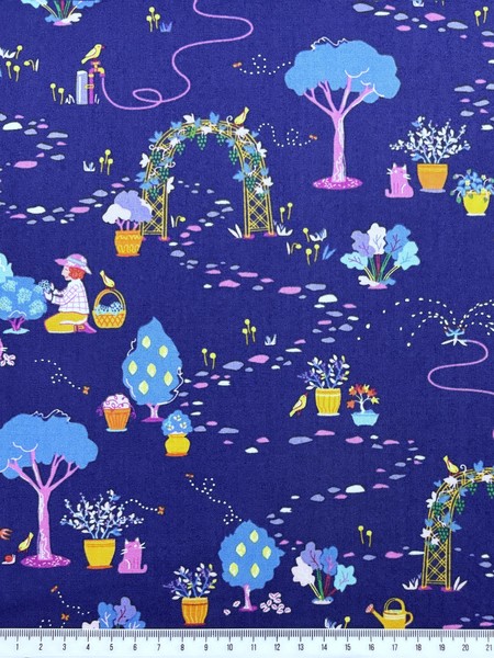 Garden Scene on Ink Printed Cotton