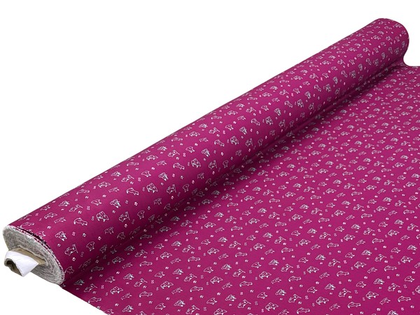 Aqua Dogs on Magenta Printed Cotton