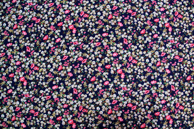 Pinks & Creams Floral on Navy Rayon