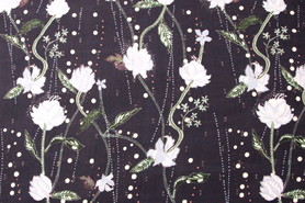 Pale Blue & Pink Wildflowers on Navy Printed Chiffon 
