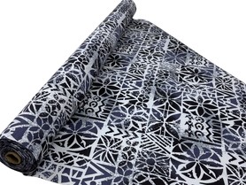 Denim, Grey & Black Tones on White Pacific Island Cotton Dobby