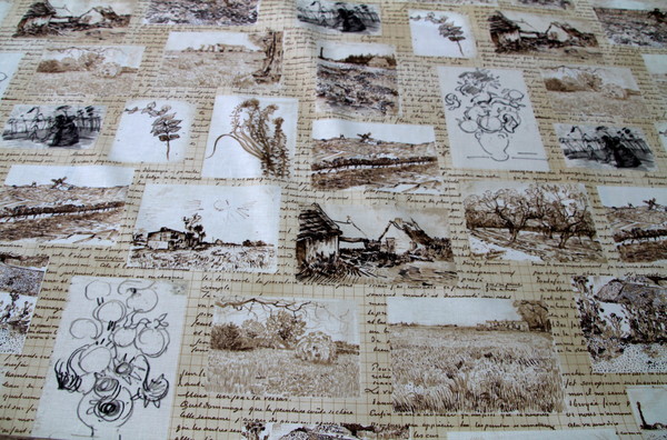 Beige "Van Gogh" Styled Sketches Printed Cotton New Image