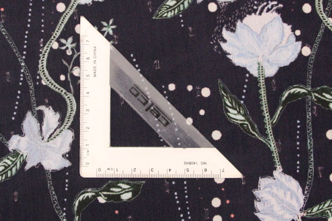 Pale Blue & Pink Wildflowers on Navy Printed Chiffon