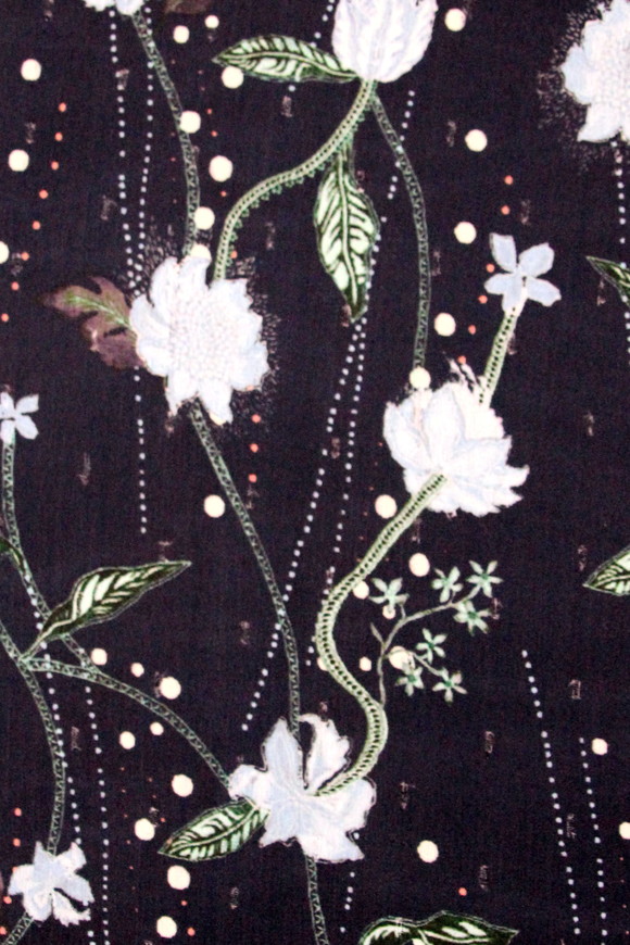 Pale Blue & Pink Wildflowers on Navy Printed Chiffon