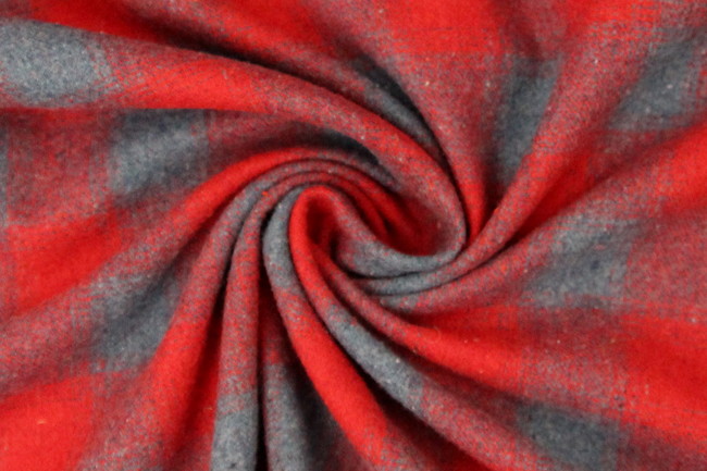 Red & Grey/Blue Blurry Check Wool Blend