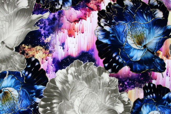 Large Multi Flowers on Digital Printed Rayon