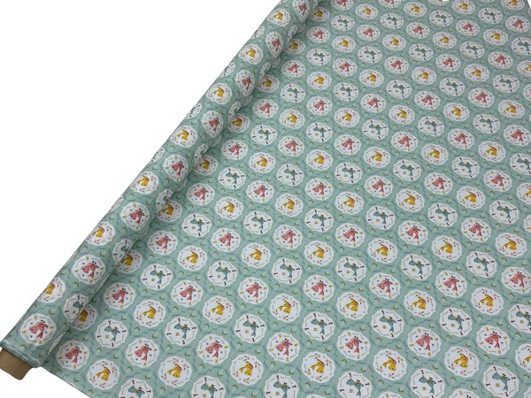 Birds on Mint Printed Cotton