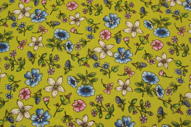 Cottage Garden on Chartreuse Printed Cotton