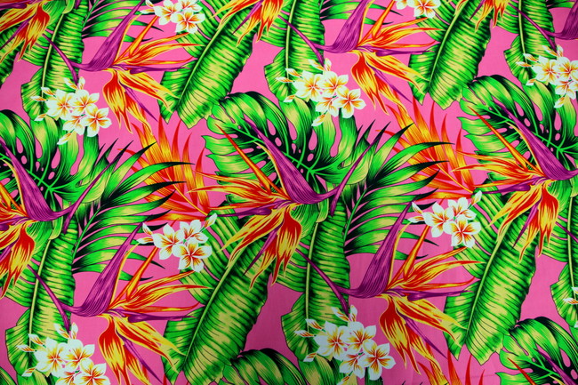 Pink Tropical Palms Printed Cotton