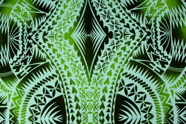 Samoan Inspired Aqua & Green Printed Pasifika Dobby