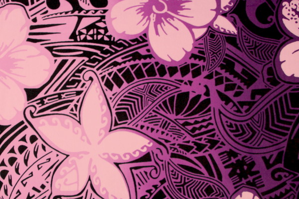 Purples & Lilac Pacific Design on Black Printed Cotton