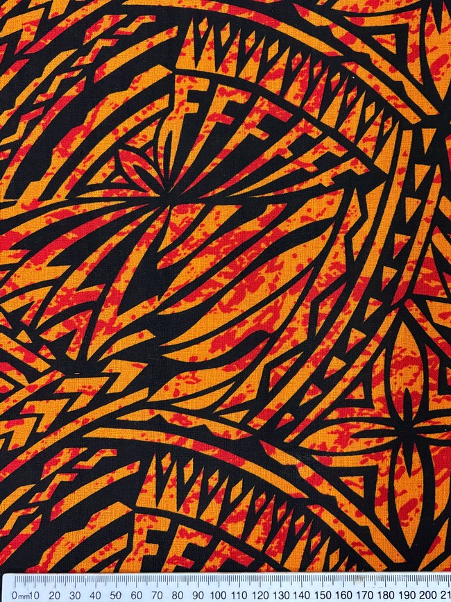 Orange, Red & Black Pacific Island Cotton Dobby